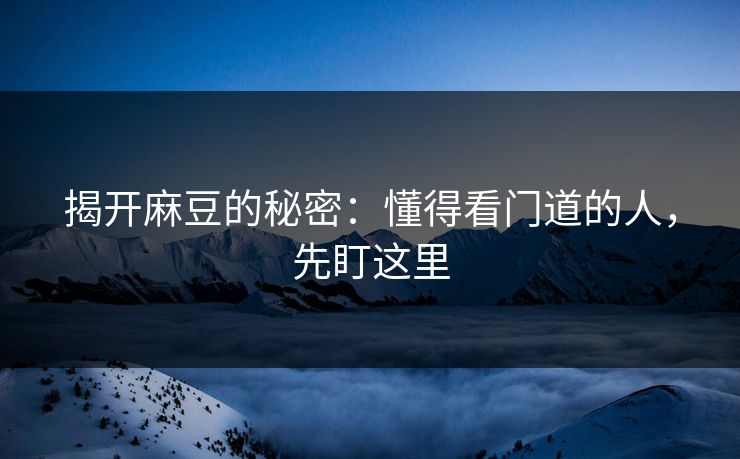 揭开麻豆的秘密:懂得看门道的人,先盯这里 第1张 揭开麻豆的秘密:懂得看门道的人,先盯这里 第1张