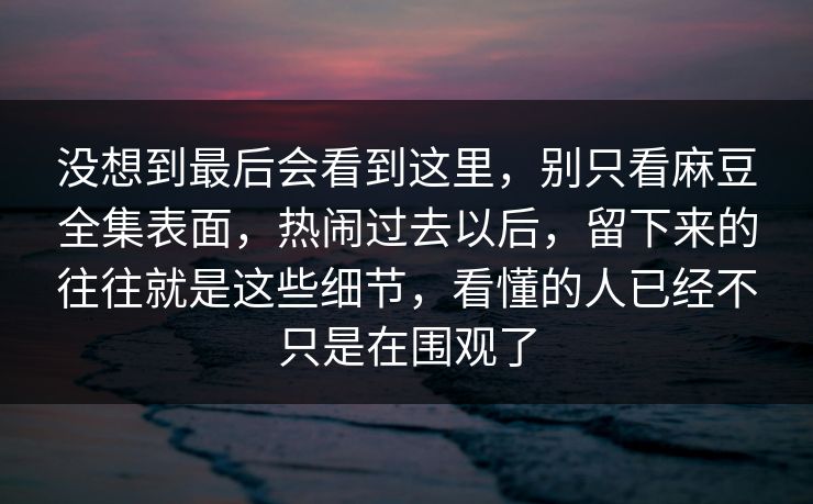 没想到最后会看到这里，别只看麻豆全集表面，热闹过去以后，留下来的往往就是这些细节，看懂的人已经不只是在围观了  第1张