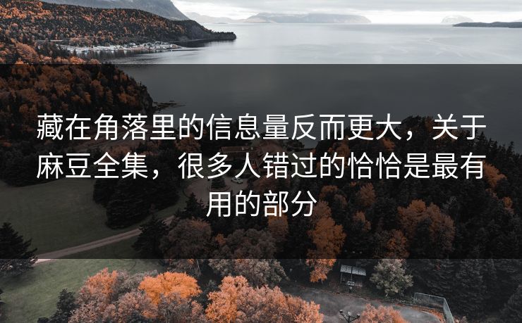 藏在角落里的信息量反而更大，关于麻豆全集，很多人错过的恰恰是最有用的部分  第1张