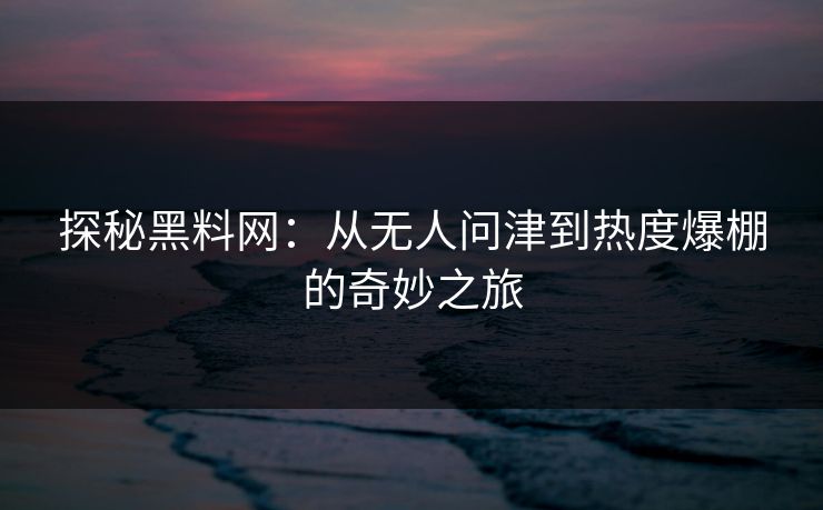 探秘黑料网：从无人问津到热度爆棚的奇妙之旅  第1张